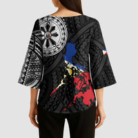 Philippines Strong Kimono Sleeve Blouse Filipino Map Polynesian Tattoo - Wonder Print Shop