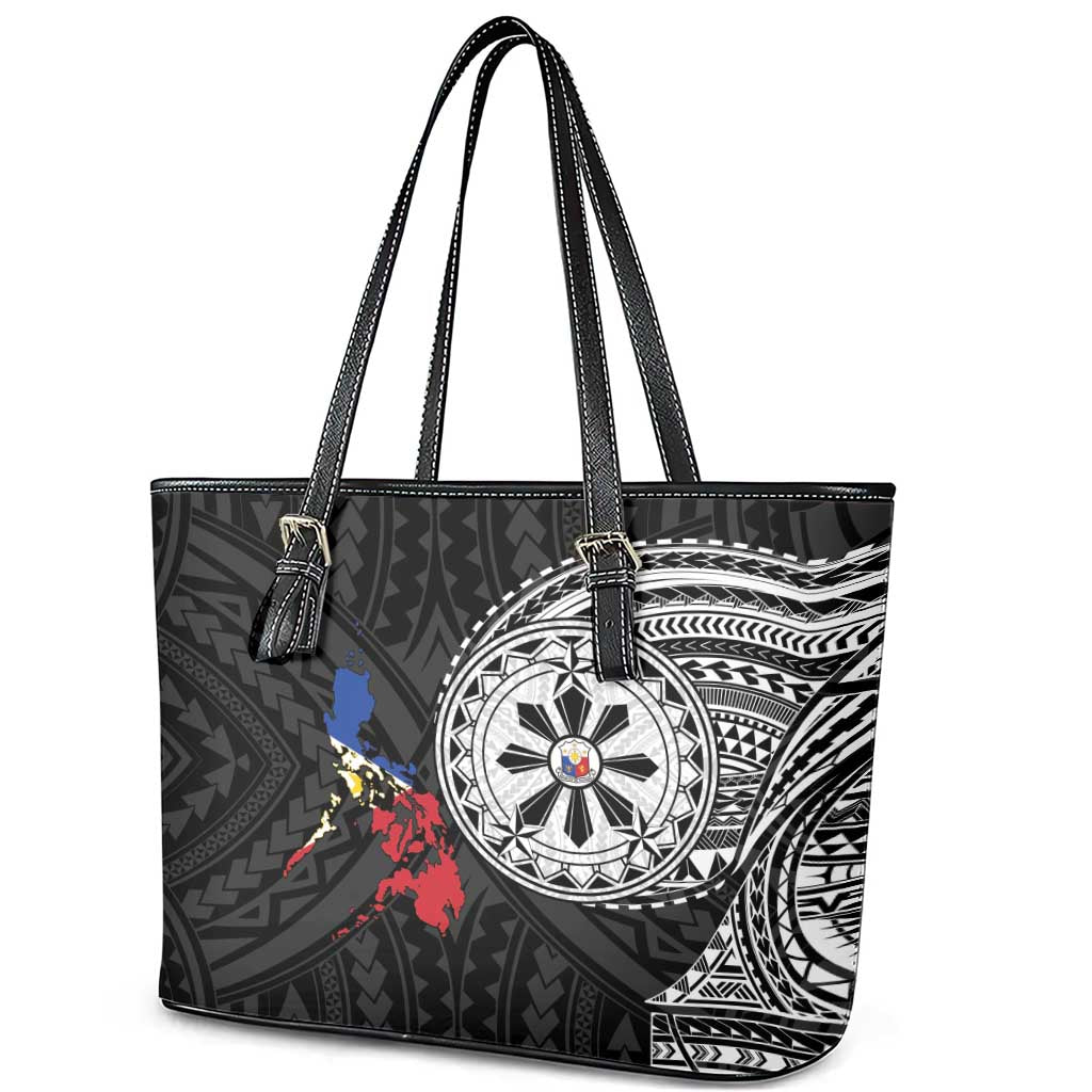 Philippines Strong Leather Tote Bag Filipino Map Polynesian Tattoo - Wonder Print Shop