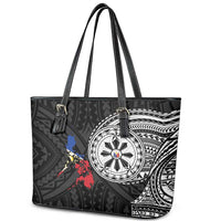 Philippines Strong Leather Tote Bag Filipino Map Polynesian Tattoo - Wonder Print Shop