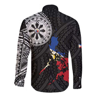 Philippines Strong Long Sleeve Button Shirt Filipino Map Polynesian Tattoo - Wonder Print Shop