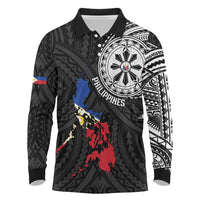 Philippines Strong Long Sleeve Polo Shirt Filipino Map Polynesian Tattoo - Wonder Print Shop