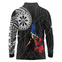 Philippines Strong Long Sleeve Polo Shirt Filipino Map Polynesian Tattoo - Wonder Print Shop