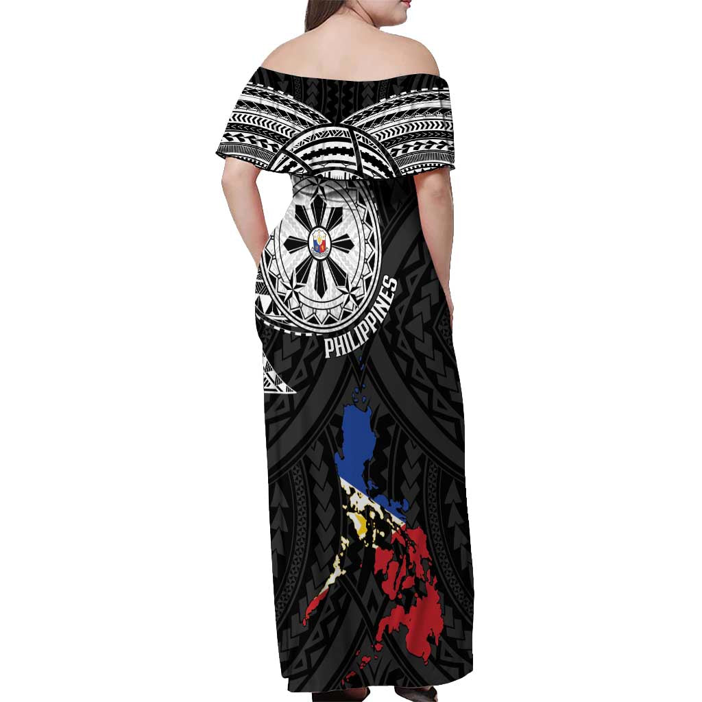 Philippines Strong Off Shoulder Maxi Dress Filipino Map Polynesian Tattoo - Wonder Print Shop