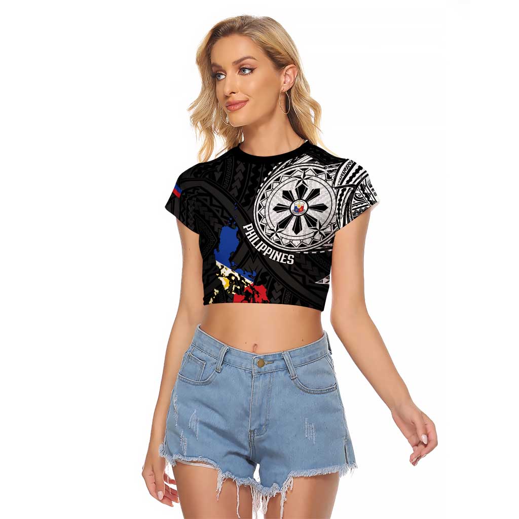Philippines Strong Raglan Cropped T Shirt Filipino Map Polynesian Tattoo - Wonder Print Shop