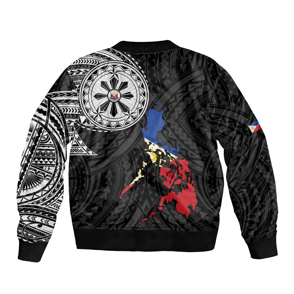 Philippines Strong Sleeve Zip Bomber Jacket Filipino Map Polynesian Tattoo - Wonder Print Shop