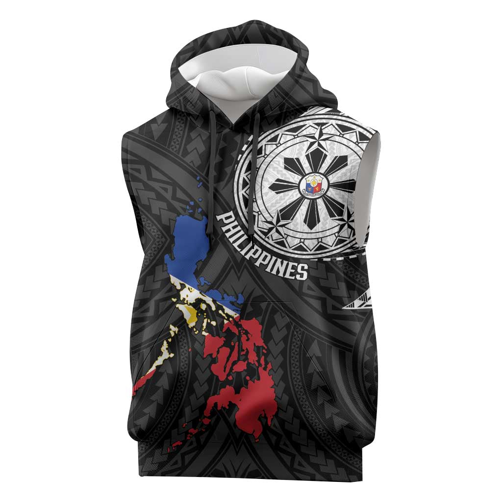 Philippines Strong Sleeveless Hoodie Filipino Map Polynesian Tattoo - Wonder Print Shop