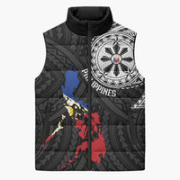 Philippines Strong Sleeveless Puffer Jacket Filipino Map Polynesian Tattoo - Wonder Print Shop