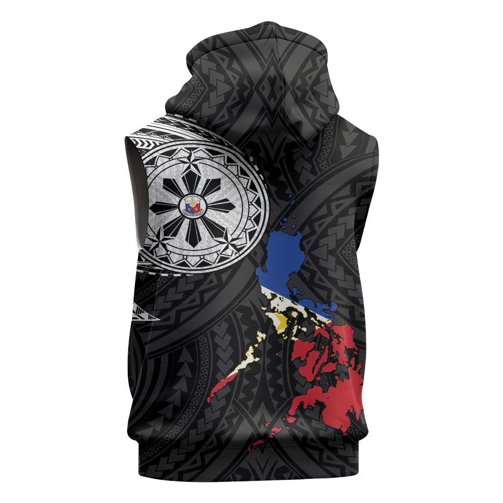 Philippines Strong Sleeveless Zip Hoodie Filipino Map Polynesian Tattoo - Wonder Print Shop