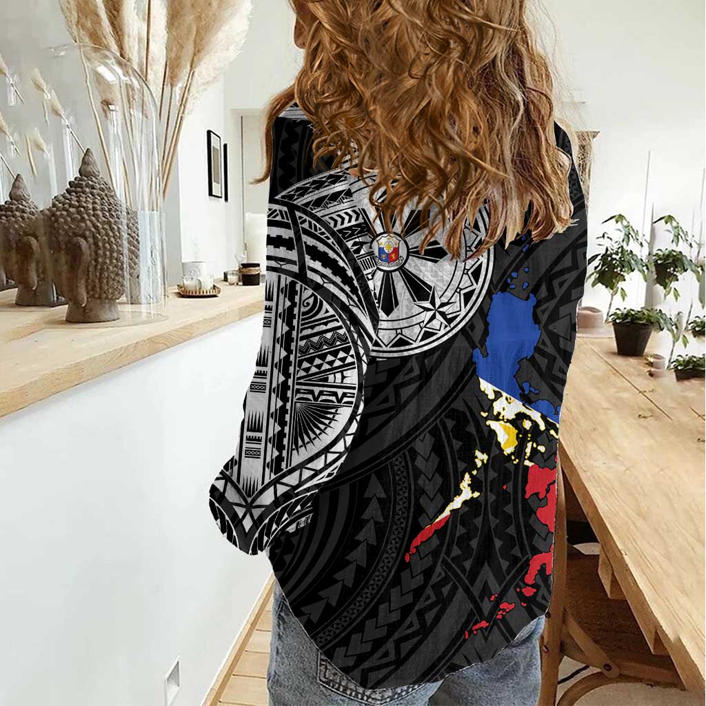 Philippines Strong Women Casual Shirt Filipino Map Polynesian Tattoo - Wonder Print Shop