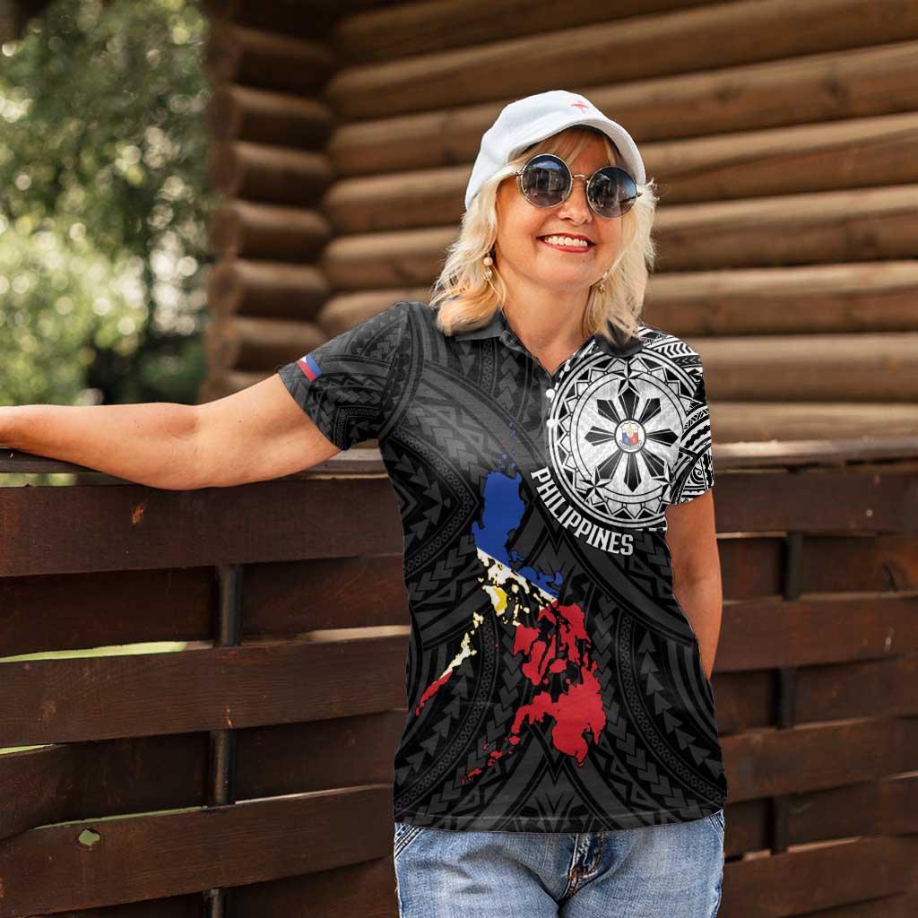 Philippines Strong Women Polo Shirt Filipino Map Polynesian Tattoo - Wonder Print Shop