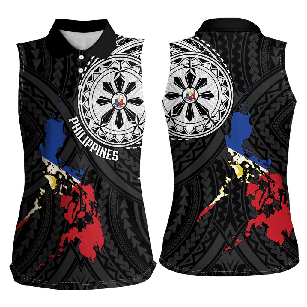 Philippines Strong Women Sleeveless Polo Shirt Filipino Map Polynesian Tattoo - Wonder Print Shop