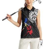 Philippines Strong Women Sleeveless Polo Shirt Filipino Map Polynesian Tattoo - Wonder Print Shop