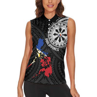 Philippines Strong Women Sleeveless Polo Shirt Filipino Map Polynesian Tattoo - Wonder Print Shop