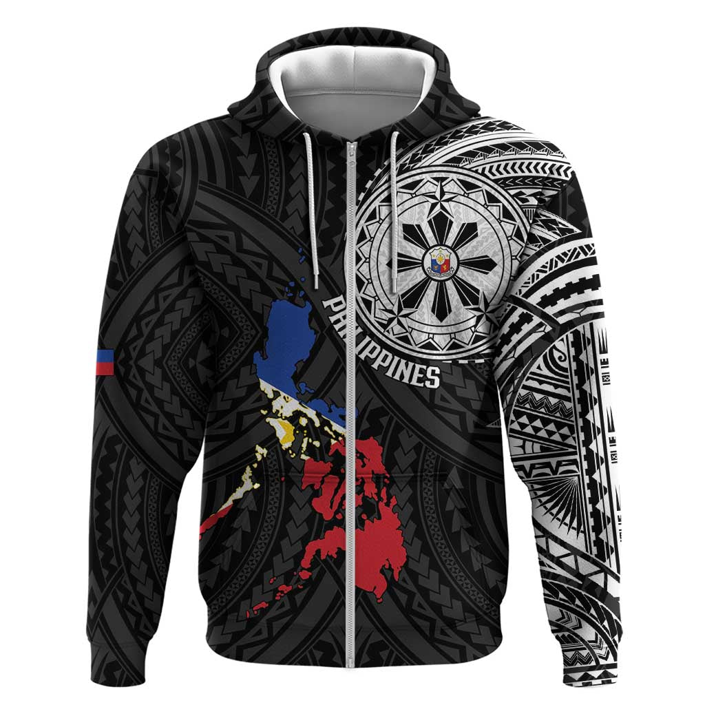 Philippines Strong Zip Hoodie Filipino Map Polynesian Tattoo - Wonder Print Shop
