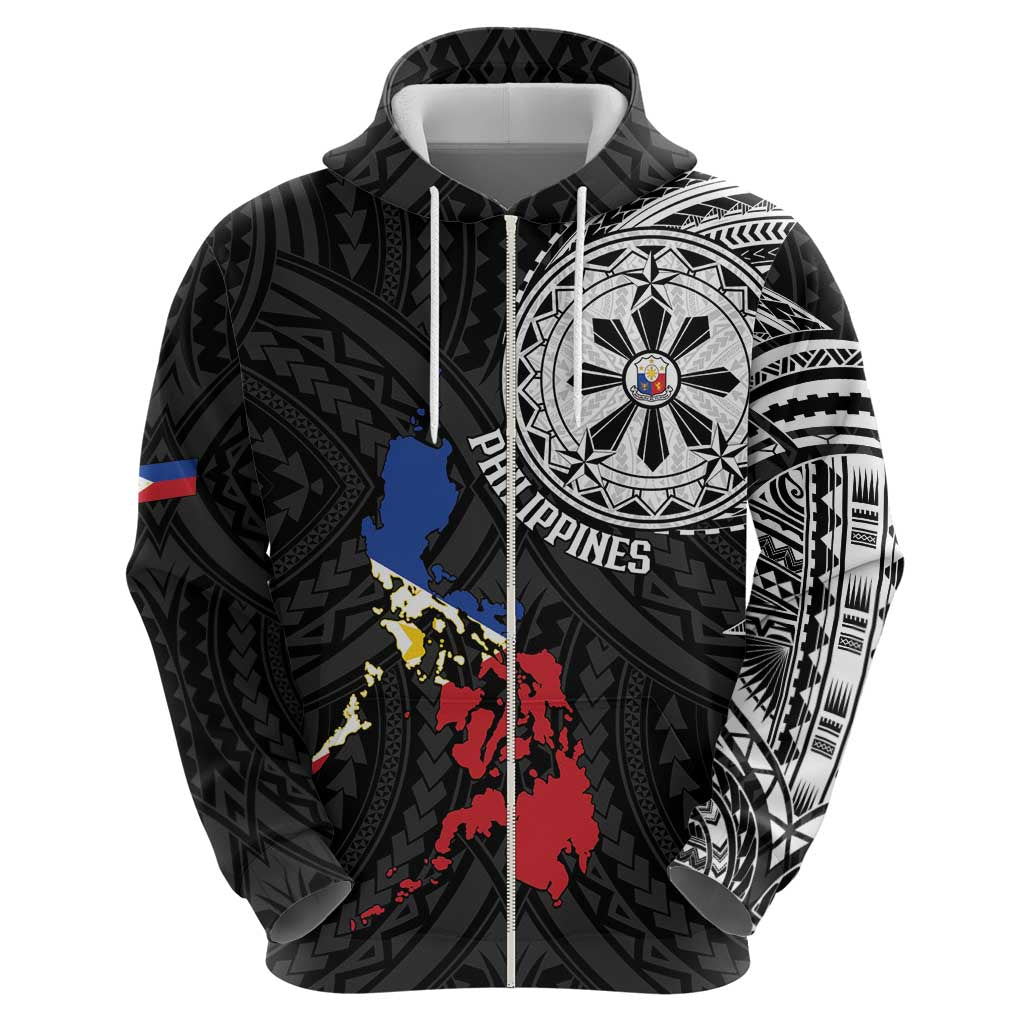 Philippines Strong Zip Hoodie Filipino Map Polynesian Tattoo - Wonder Print Shop