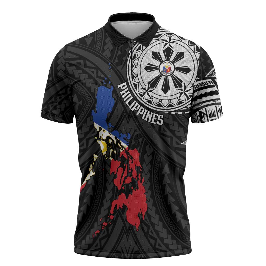 Philippines Strong Zipper Polo Shirt Filipino Map Polynesian Tattoo - Wonder Print Shop