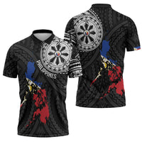 Philippines Strong Zipper Polo Shirt Filipino Map Polynesian Tattoo - Wonder Print Shop
