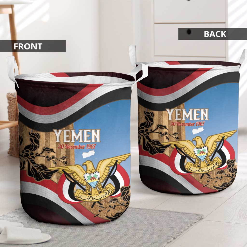 Personalised Yemen Independence Day Laundry Basket Awwam Temple With Coat Of Arms Proud - Wonder Print Shop