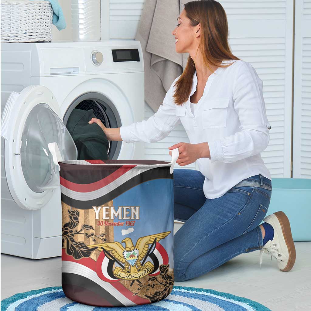 Personalised Yemen Independence Day Laundry Basket Awwam Temple With Coat Of Arms Proud - Wonder Print Shop