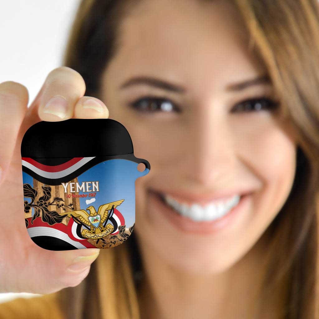 Personalised Yemen Independence Day AirPods Case Awwam Temple With Coat Of Arms Proud - Wonder Print Shop