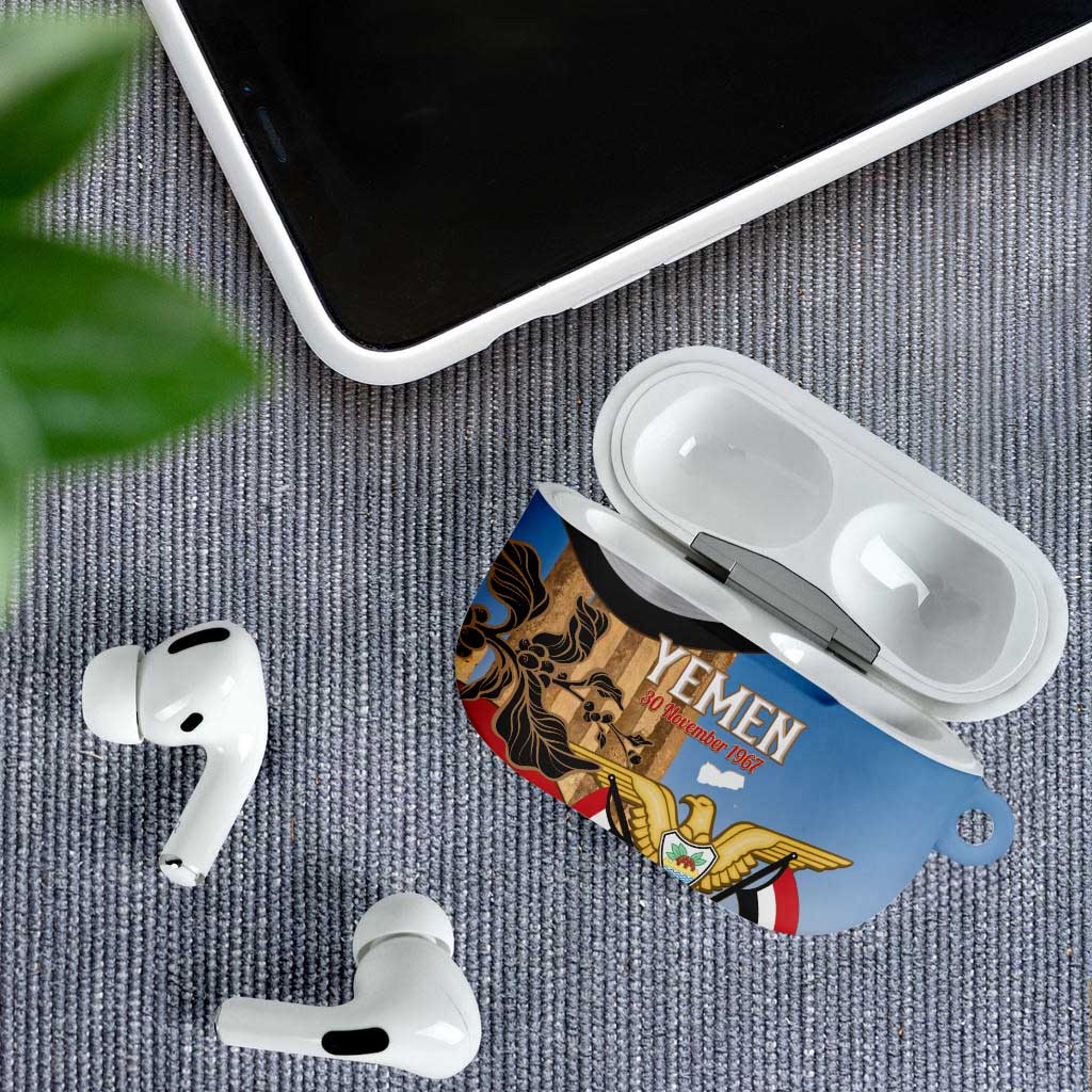 Personalised Yemen Independence Day AirPods Case Awwam Temple With Coat Of Arms Proud - Wonder Print Shop