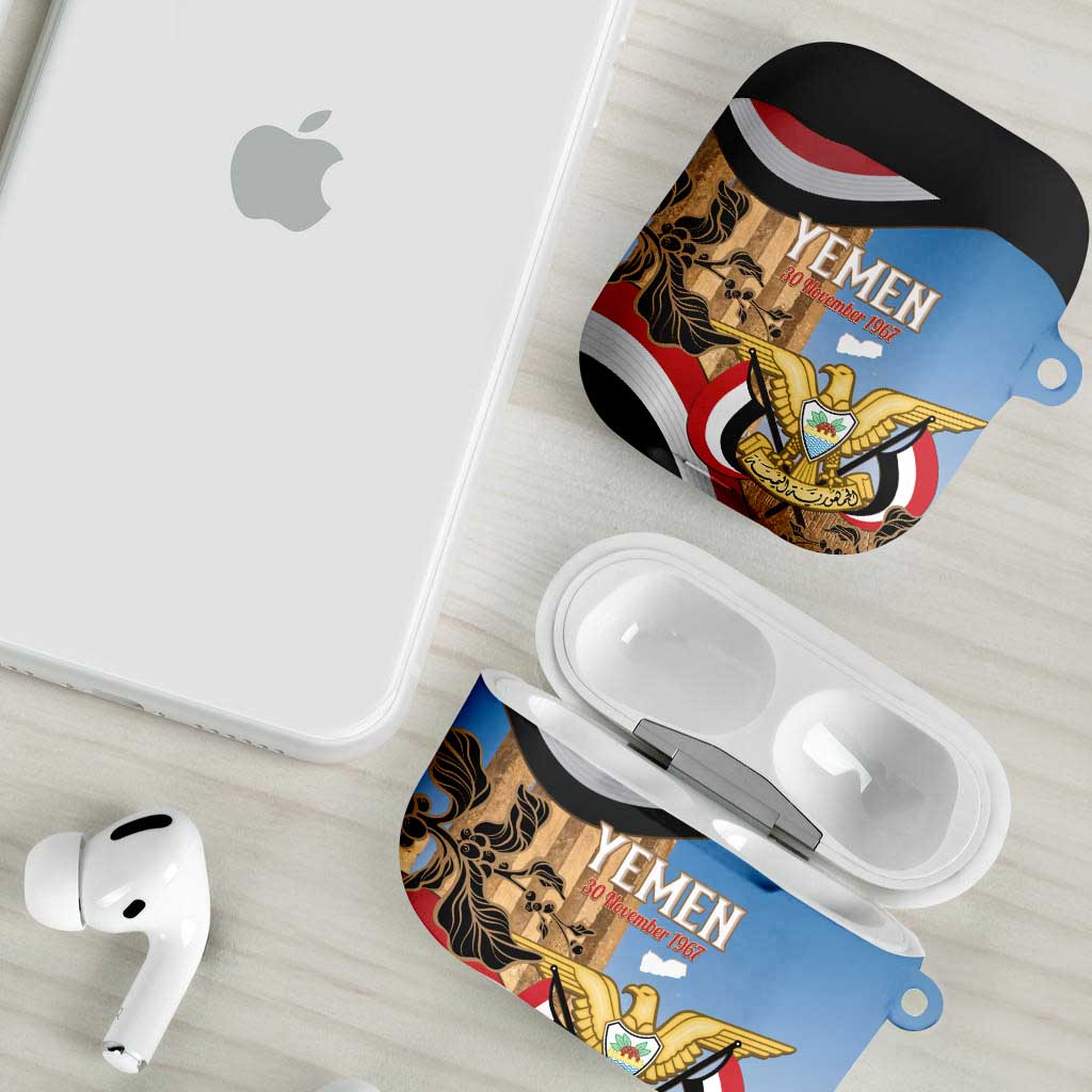 Personalised Yemen Independence Day AirPods Case Awwam Temple With Coat Of Arms Proud - Wonder Print Shop