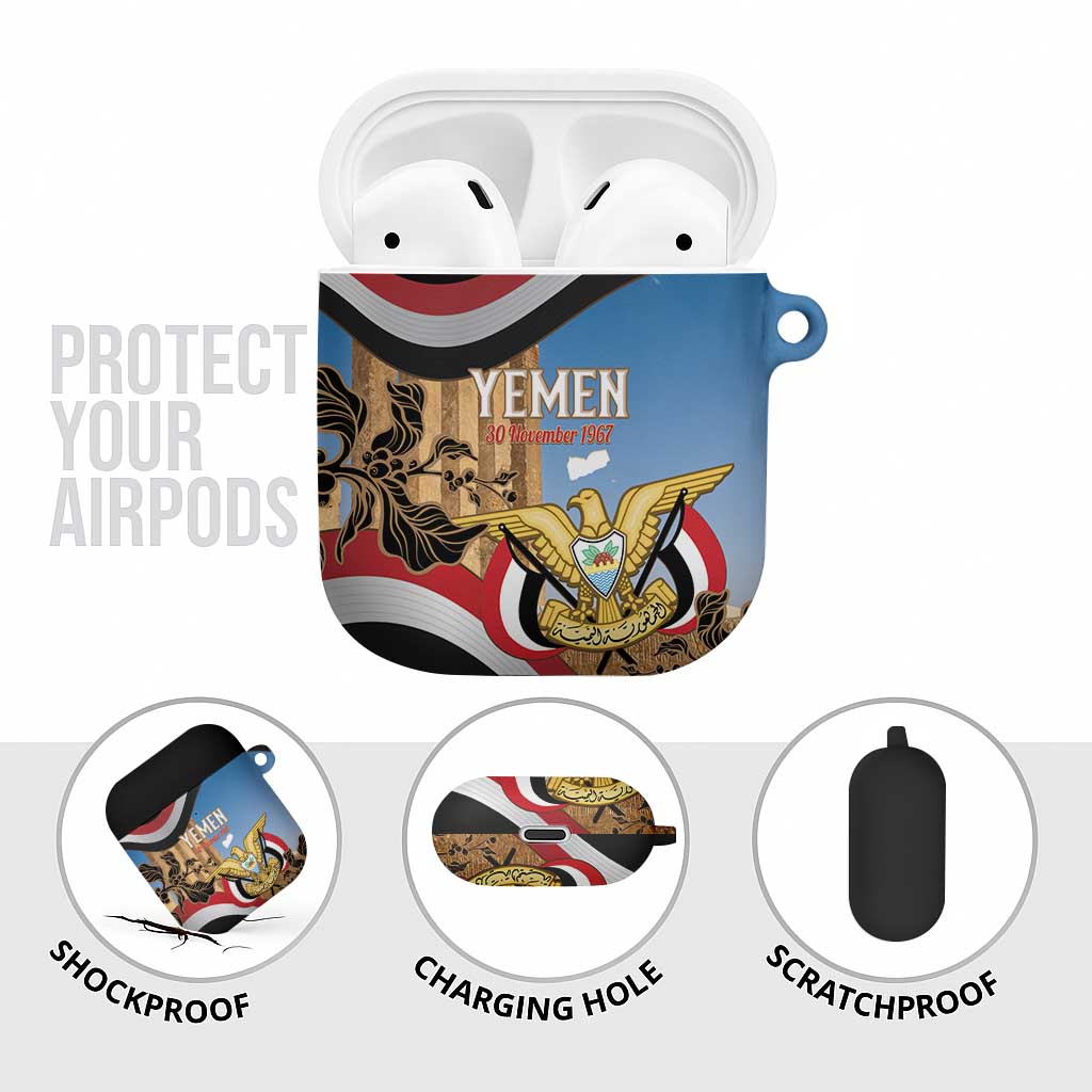 Personalised Yemen Independence Day AirPods Case Awwam Temple With Coat Of Arms Proud - Wonder Print Shop