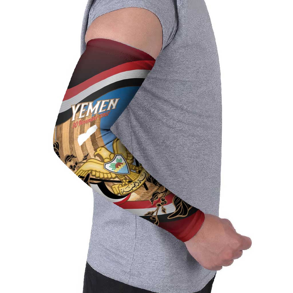 Personalised Yemen Independence Day Arm Sleeves Awwam Temple With Coat Of Arms Proud - Wonder Print Shop
