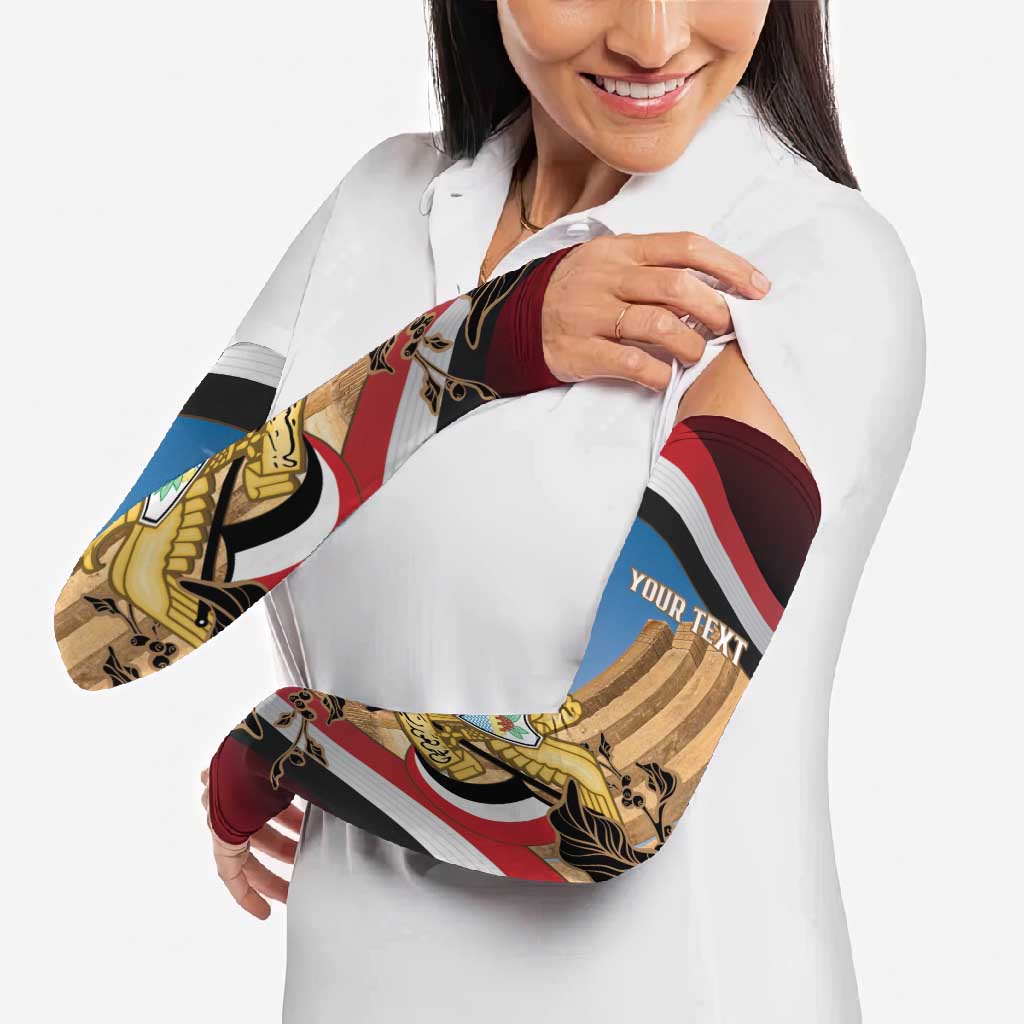 Personalised Yemen Independence Day Arm Sleeves Awwam Temple With Coat Of Arms Proud - Wonder Print Shop