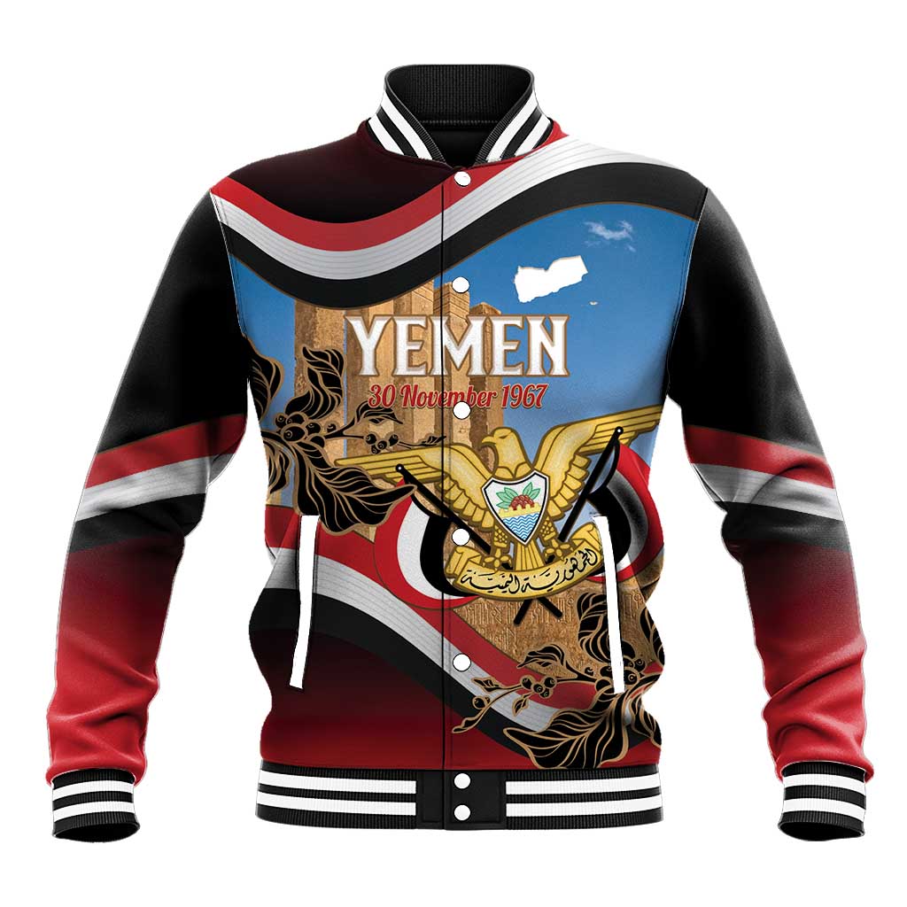Personalised Yemen Independence Day Baseball Jacket Awwam Temple With Coat Of Arms Proud - Wonder Print Shop