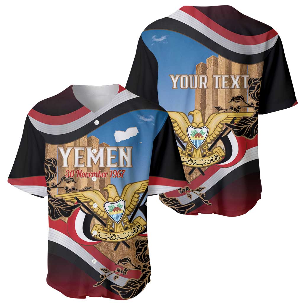 Personalised Yemen Independence Day Baseball Jersey Awwam Temple With Coat Of Arms Proud - Wonder Print Shop