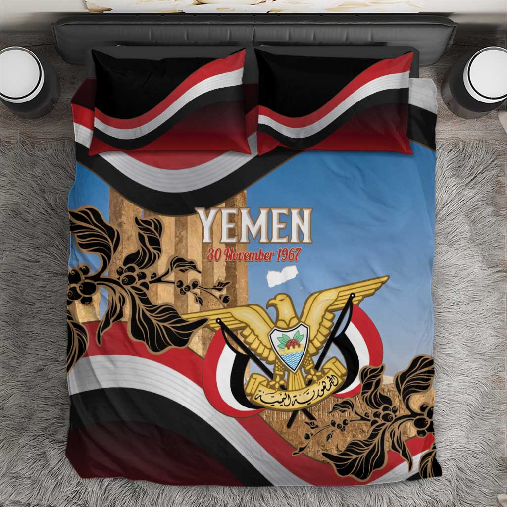 Personalised Yemen Independence Day Bedding Set Awwam Temple With Coat Of Arms Proud - Wonder Print Shop