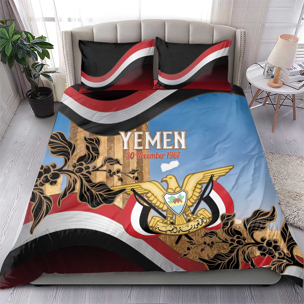 Personalised Yemen Independence Day Bedding Set Awwam Temple With Coat Of Arms Proud - Wonder Print Shop