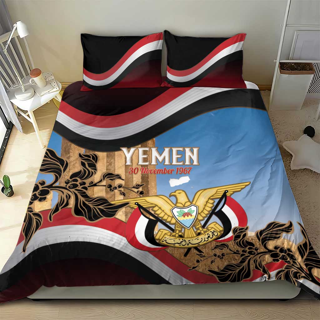 Personalised Yemen Independence Day Bedding Set Awwam Temple With Coat Of Arms Proud - Wonder Print Shop