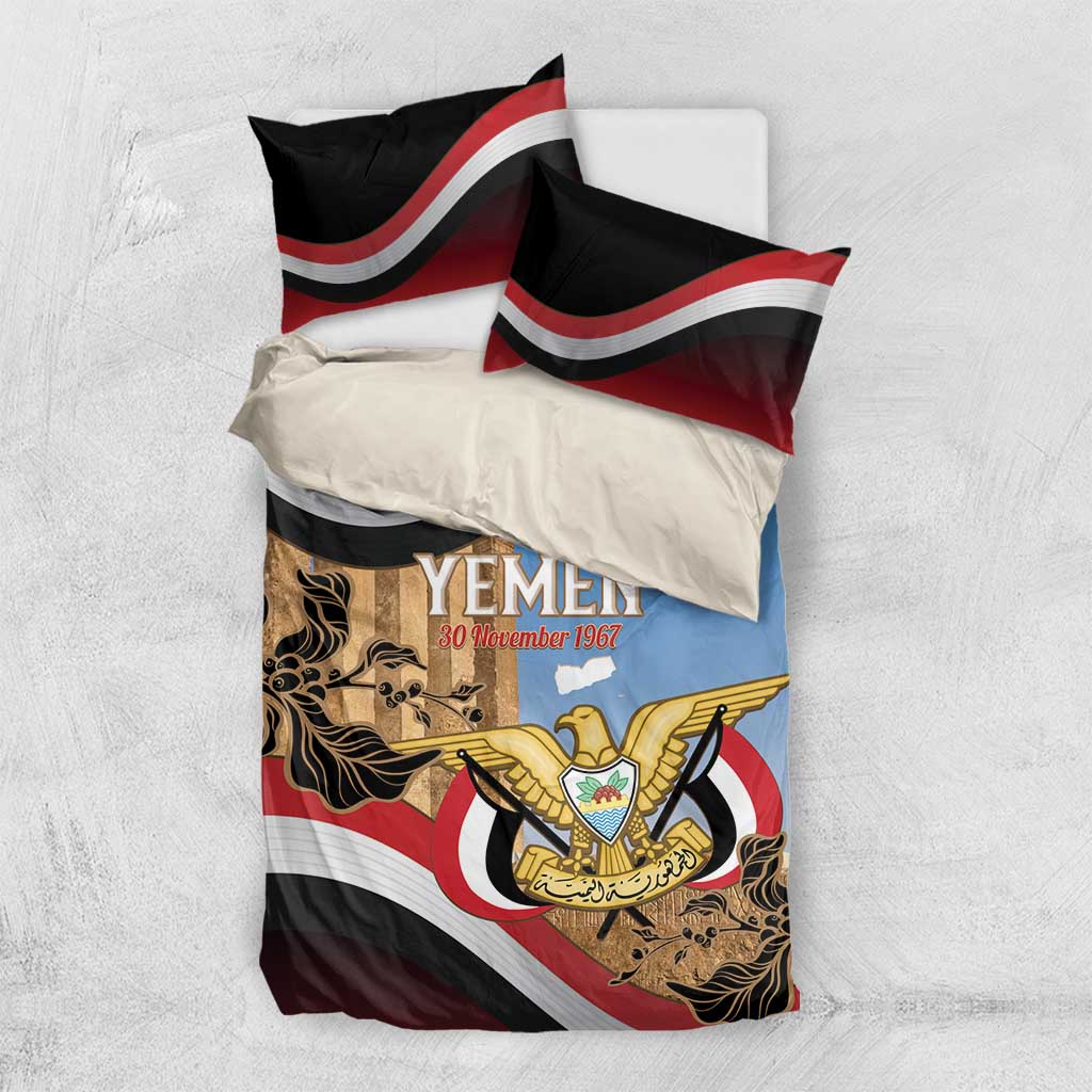 Personalised Yemen Independence Day Bedding Set Awwam Temple With Coat Of Arms Proud - Wonder Print Shop