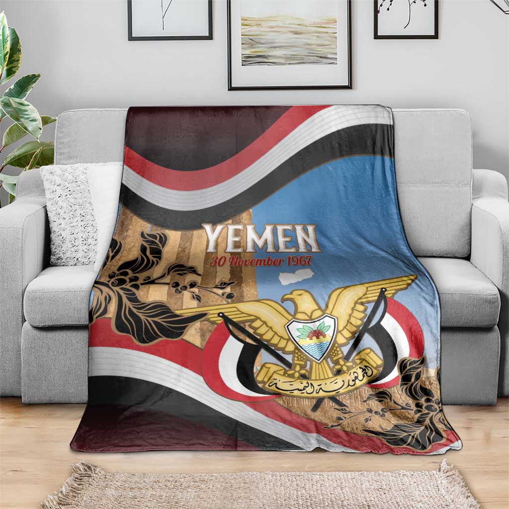 Personalised Yemen Independence Day Blanket Awwam Temple With Coat Of Arms Proud - Wonder Print Shop