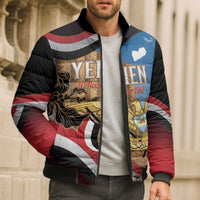 Personalised Yemen Independence Day Bomber Puffer Jacket Awwam Temple With Coat Of Arms Proud - Wonder Print Shop