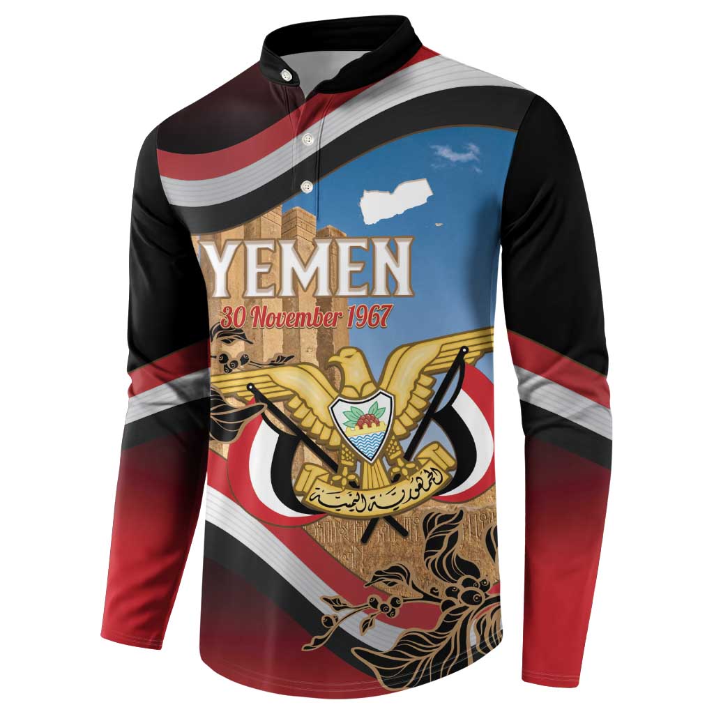 Personalised Yemen Independence Day Button Sweatshirt Awwam Temple With Coat Of Arms Proud - Wonder Print Shop