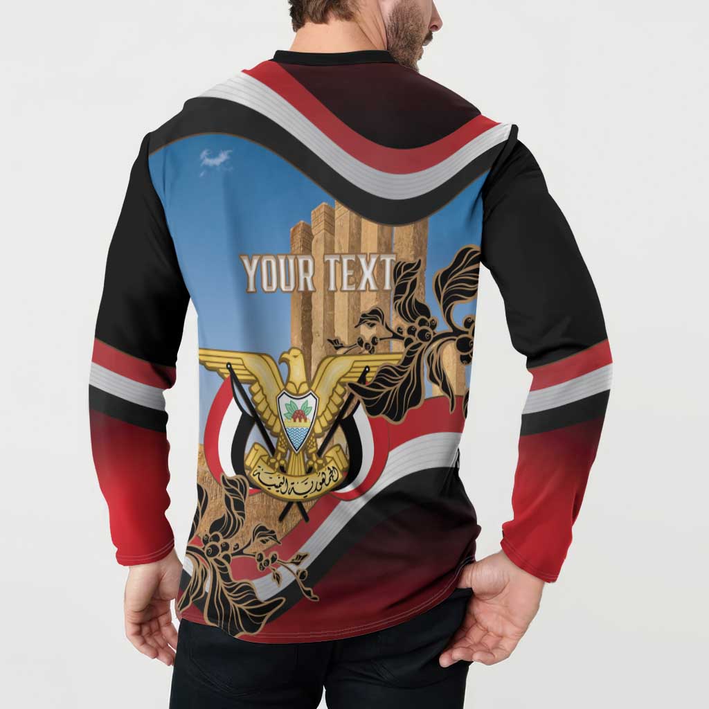 Personalised Yemen Independence Day Button Sweatshirt Awwam Temple With Coat Of Arms Proud - Wonder Print Shop
