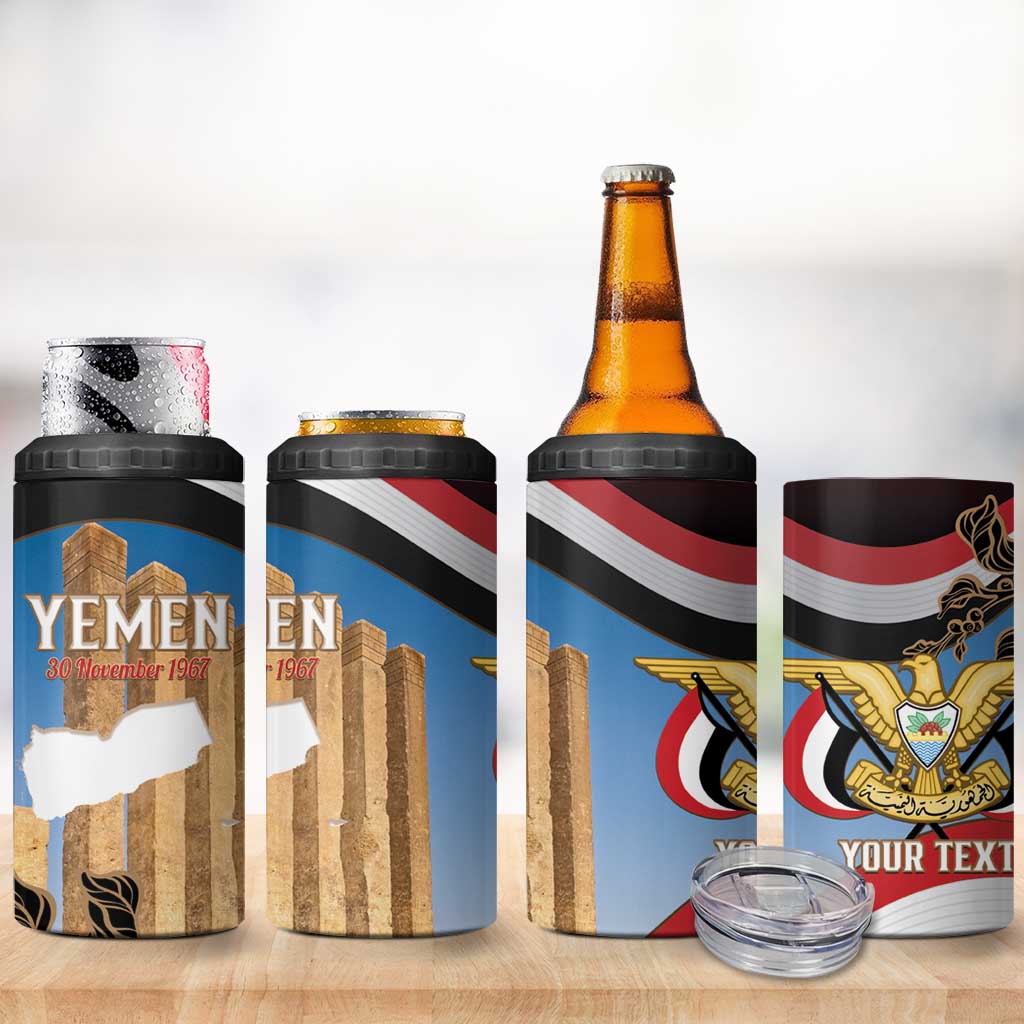 Personalised Yemen Independence Day 4 in 1 Can Cooler Tumbler Awwam Temple With Coat Of Arms Proud - Wonder Print Shop