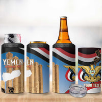 Personalised Yemen Independence Day 4 in 1 Can Cooler Tumbler Awwam Temple With Coat Of Arms Proud - Wonder Print Shop