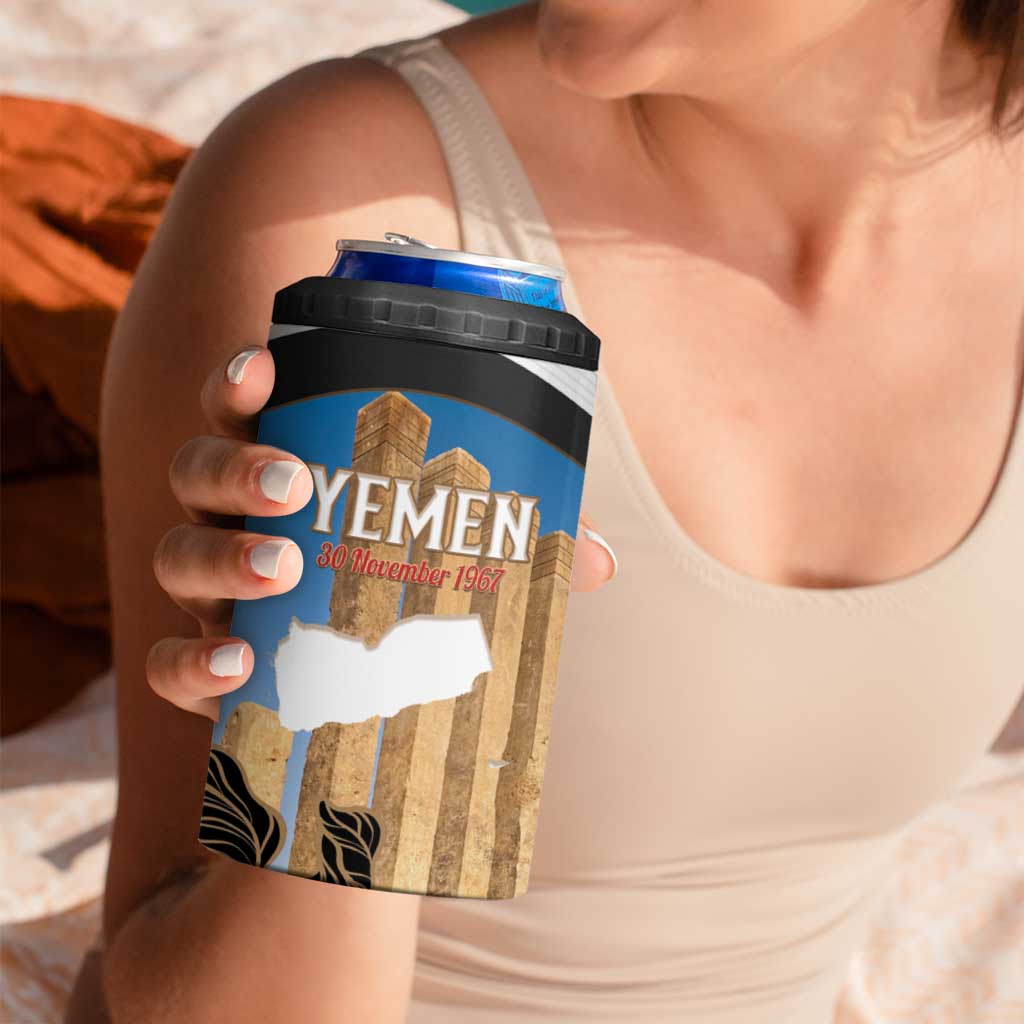 Personalised Yemen Independence Day 4 in 1 Can Cooler Tumbler Awwam Temple With Coat Of Arms Proud - Wonder Print Shop