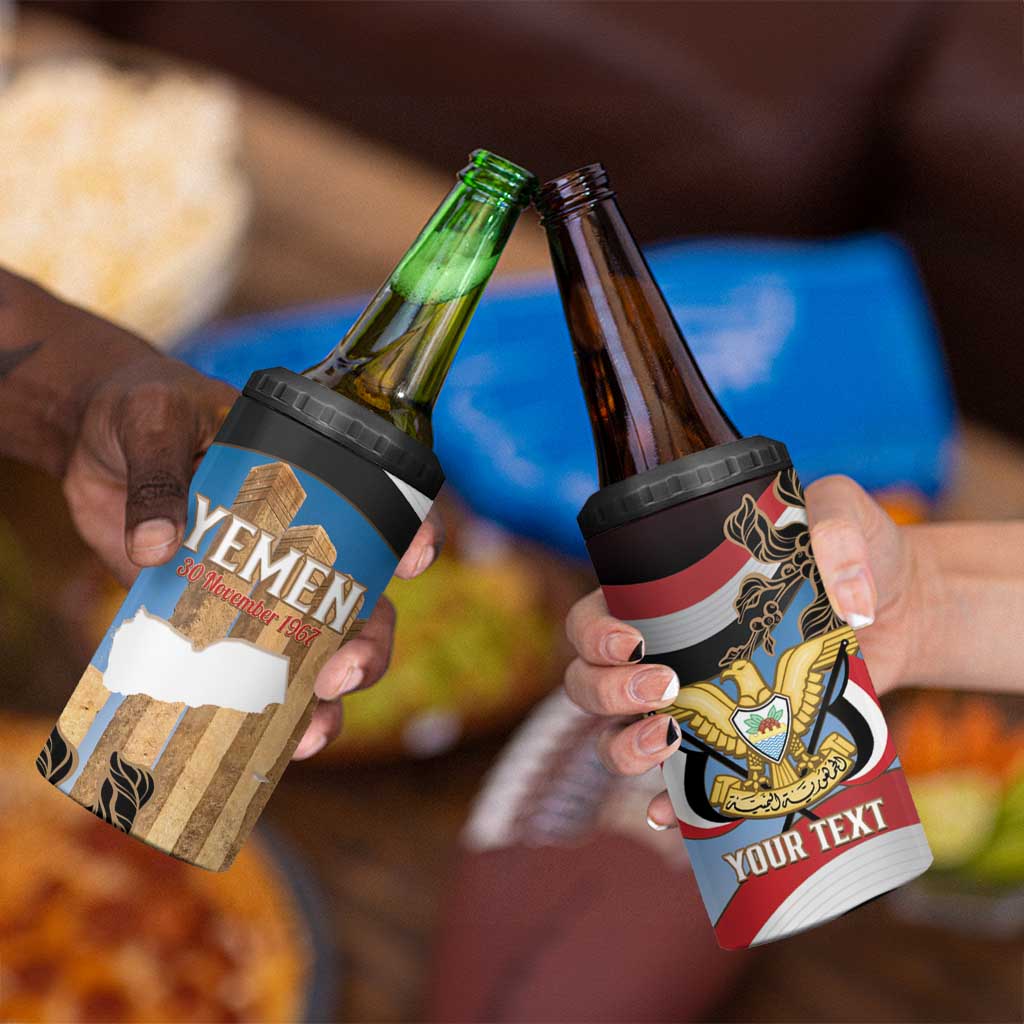 Personalised Yemen Independence Day 4 in 1 Can Cooler Tumbler Awwam Temple With Coat Of Arms Proud - Wonder Print Shop