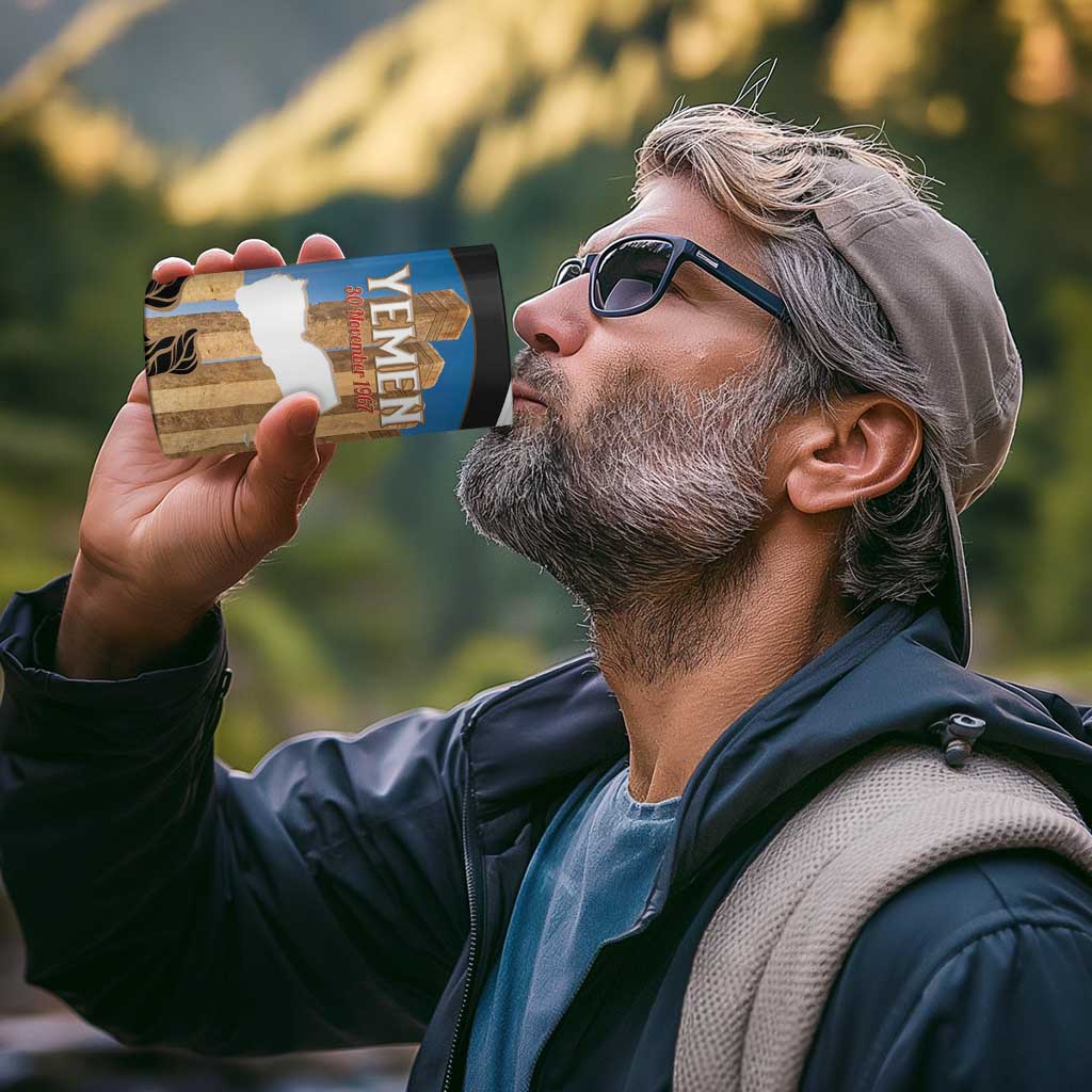 Personalised Yemen Independence Day 4 in 1 Can Cooler Tumbler Awwam Temple With Coat Of Arms Proud - Wonder Print Shop