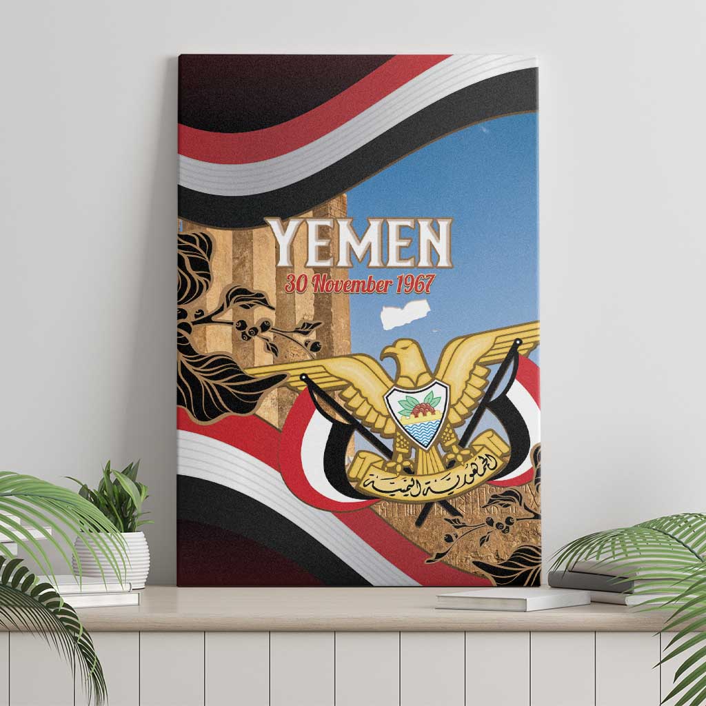 Personalised Yemen Independence Day Canvas Wall Art Awwam Temple With Coat Of Arms Proud - Wonder Print Shop