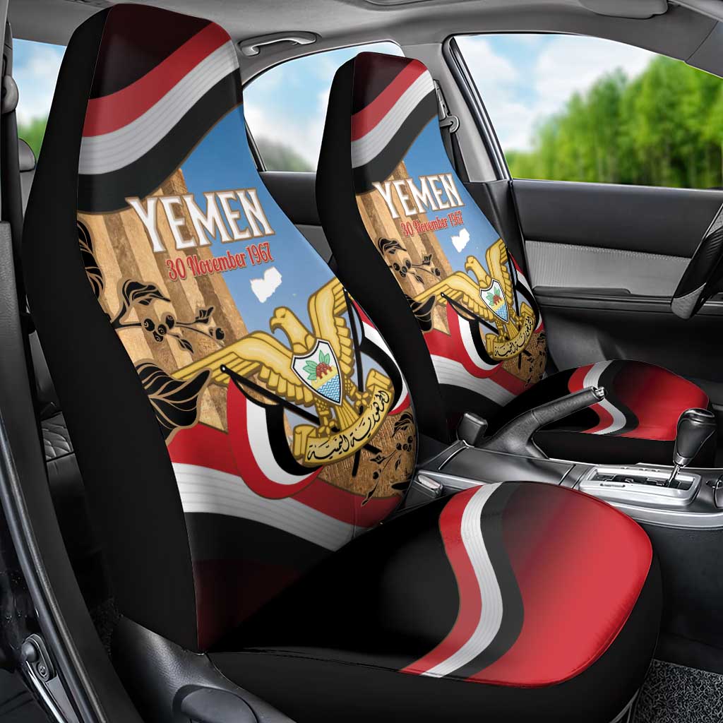 Personalised Yemen Independence Day Car Seat Cover Awwam Temple With Coat Of Arms Proud - Wonder Print Shop