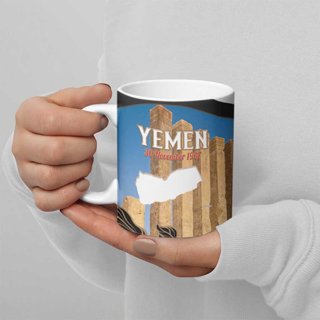 Personalised Yemen Independence Day Ceramic Mug Awwam Temple With Coat Of Arms Proud - Wonder Print Shop