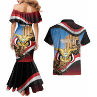Personalised Yemen Independence Day Couples Matching Mermaid Dress and Hawaiian Shirt Awwam Temple With Coat Of Arms Proud - Wonder Print Shop