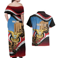 Personalised Yemen Independence Day Couples Matching Off Shoulder Maxi Dress and Hawaiian Shirt Awwam Temple With Coat Of Arms Proud - Wonder Print Shop