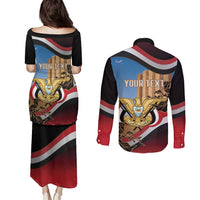Personalised Yemen Independence Day Couples Matching Puletasi and Long Sleeve Button Shirt Awwam Temple With Coat Of Arms Proud - Wonder Print Shop